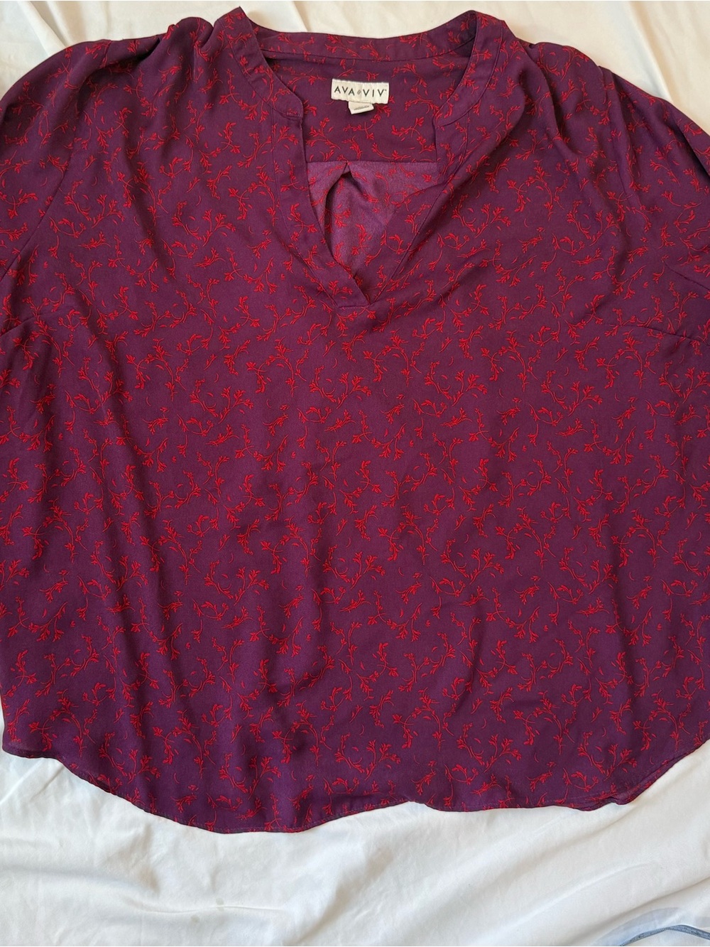 Ava & Viv Purple Blouse with Red Floral Print V-Neck